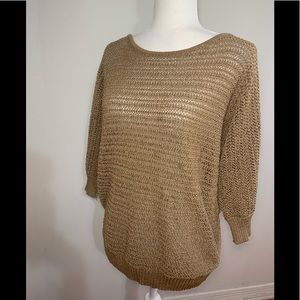 Jones New York Signature Gold Open Weave 3 Quarter Sleeve Sweater